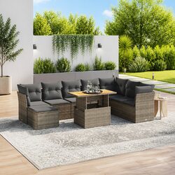 9-Piece Grey Modular Garden Sofa Set