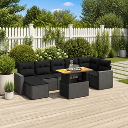 Garden Sofa Set 8 Piece Outdoor Furniture Patio Sectional with Cushions Black