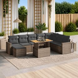 Grey 9-Piece Garden Sofa Set with Cushions