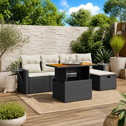 6 Piece Outdoor Garden Sofa Set with Cushions Black Poly Rattan Modular Patio