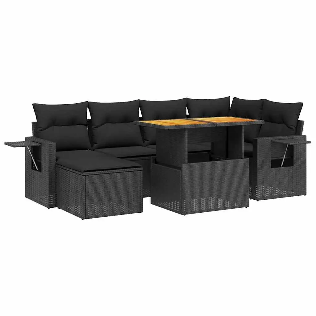 7 Piece Garden Sofa Set Outdoor Patio Furniture Black Poly Rattan with Cushions