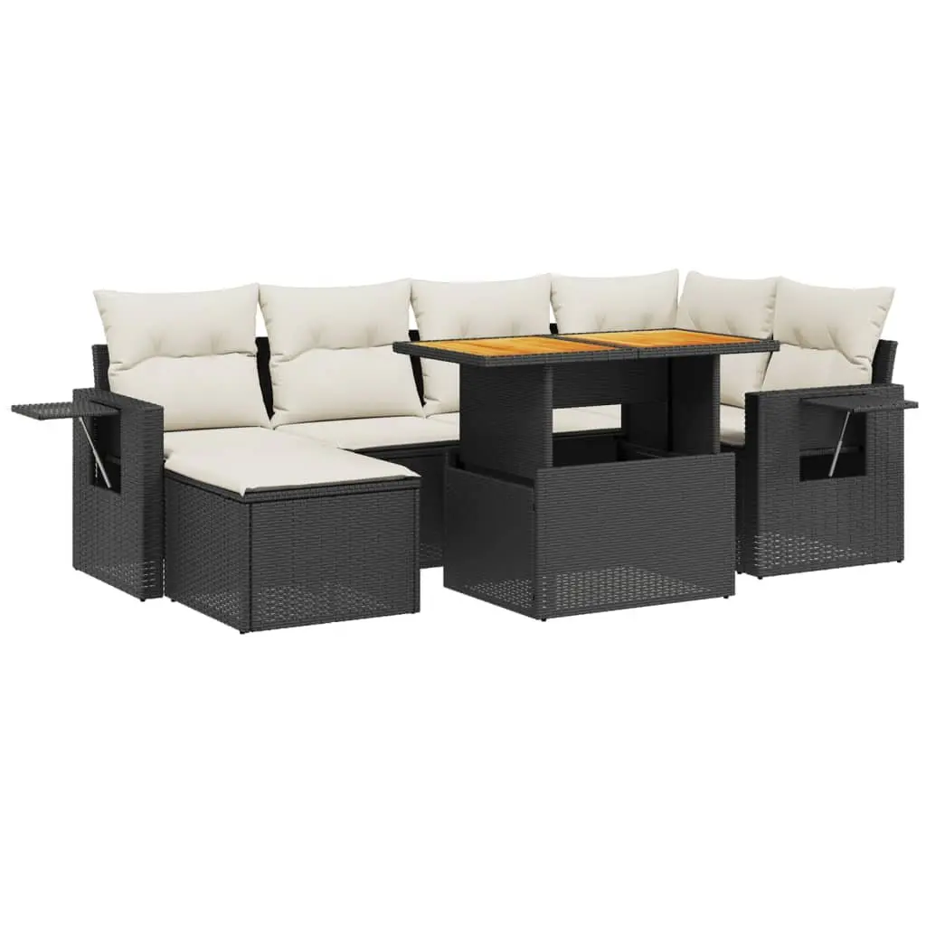 Modular Black Outdoor Patio Furniture 7 Piece Sofa Set with Cushions