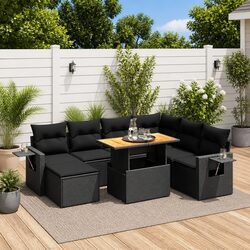 Garden Sofa Set 8 Piece Outdoor Furniture Black Poly Rattan Modular Patio Lounge