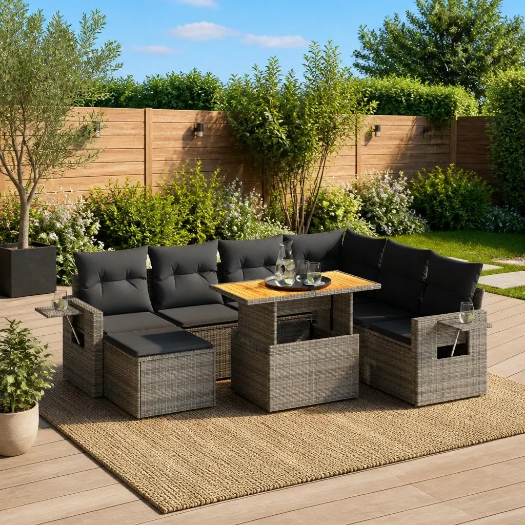 Garden Sofa Set Grey 8 Piece Modular Outdoor Furniture Patio Lounge Poly Rattan