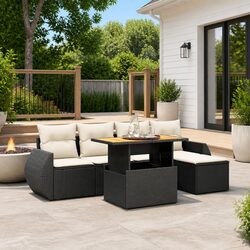 6-Piece Black Rattan Sofa Set