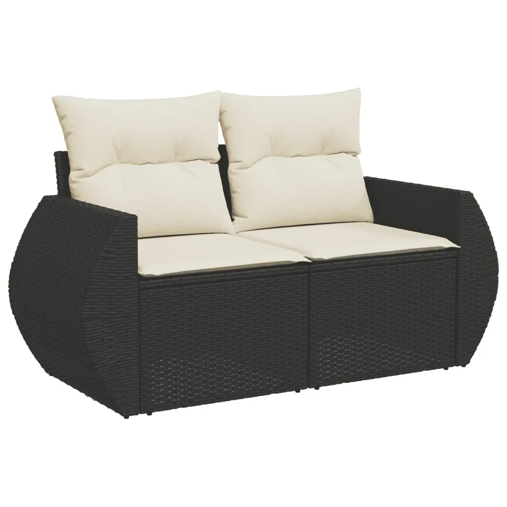 7 Piece Garden Sofa Set Outdoor Patio Furniture Black Poly Rattan Cushions