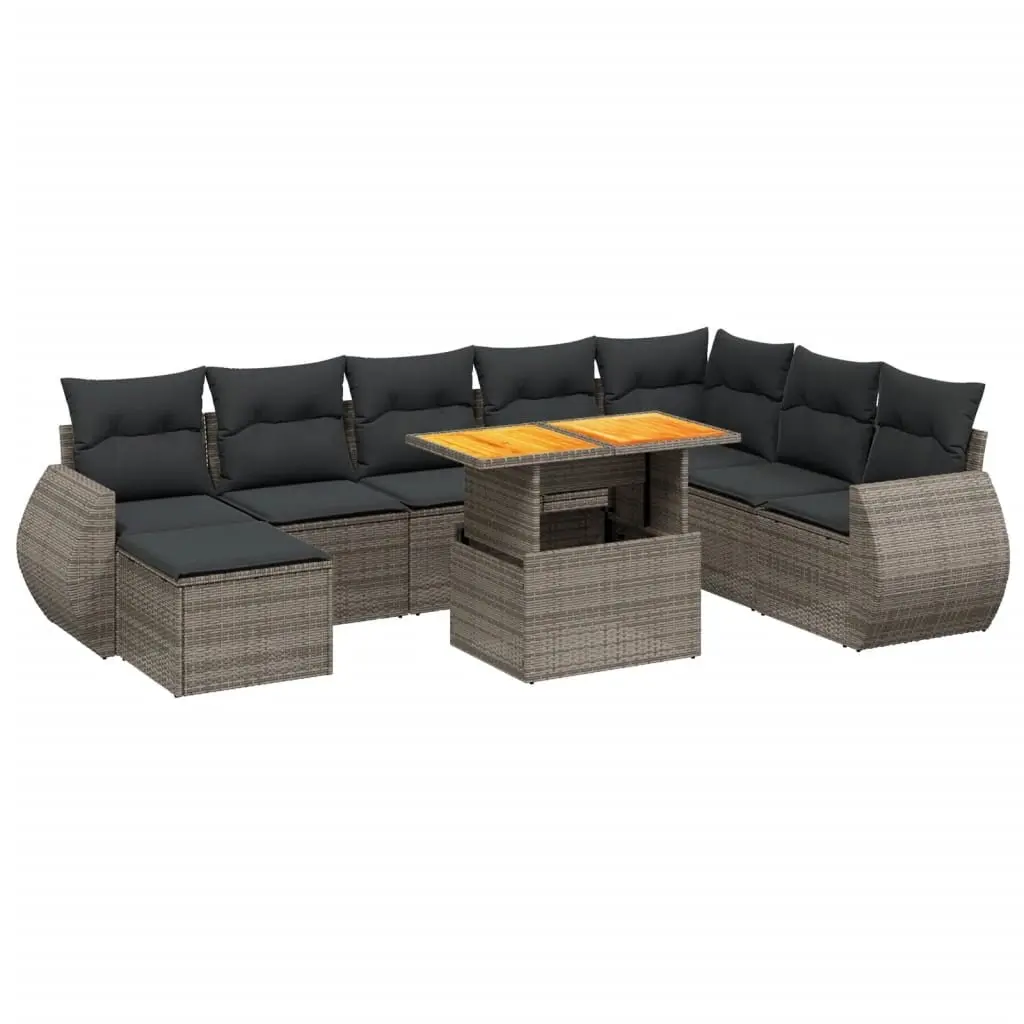 Garden Sofa Set 9 Piece Outdoor Furniture Patio Lounge Grey Poly Rattan Modular