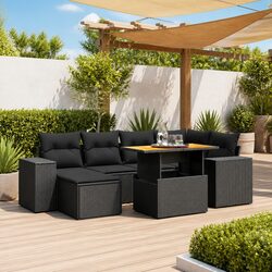 Garden Sofa Set 7 Piece Outdoor Furniture Modular Patio Black Poly Rattan with