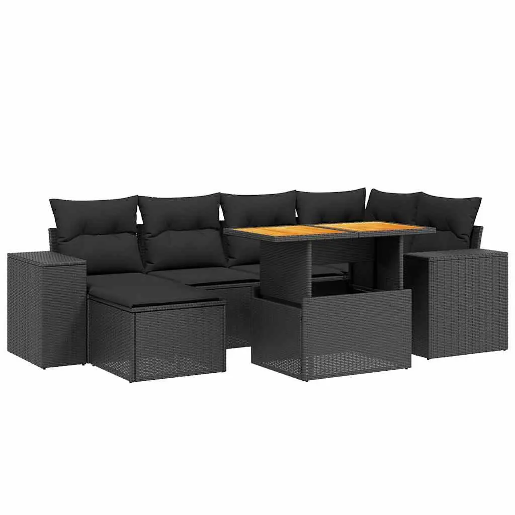 Garden Sofa Set Black 7 Piece Modular Outdoor Furniture PE Rattan Adjustable Table