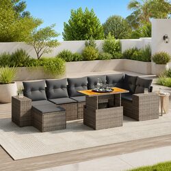 8-Piece Garden Sofa Set in Grey Rattan