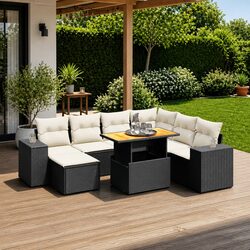 Garden Sofa Set 8 Piece Outdoor Furniture Black Poly Rattan Patio Sectional