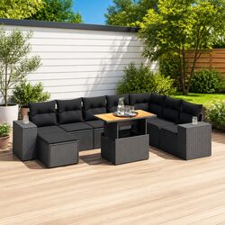 Garden Sofa Set 9 Piece Outdoor Furniture Black Poly Rattan Modular Patio Lounge