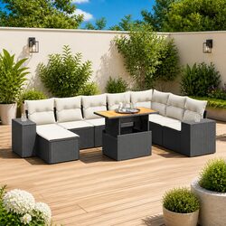 Garden Sofa Set 9 Piece Outdoor Furniture Patio with Cushions Black Modular