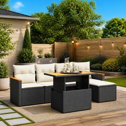 Compact Black Poly Rattan Garden Sofa Set for Outdoors