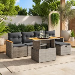 Garden Sofa Set 6 Piece Outdoor Furniture Grey Poly Rattan Modular Patio Seating