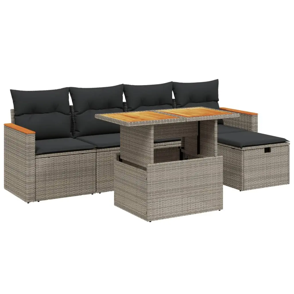 Garden Sofa Set Grey 6 Piece Modular Outdoor Furniture PE Rattan Adjustable Table