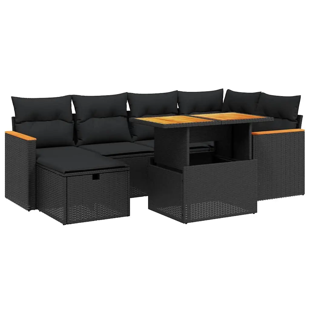 Garden Sofa Set 7 Piece Outdoor Furniture Patio Lounge Black Poly Rattan Modular