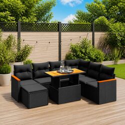Garden Sofa Set 8 Piece Outdoor Furniture Patio Sectional Black Poly Rattan