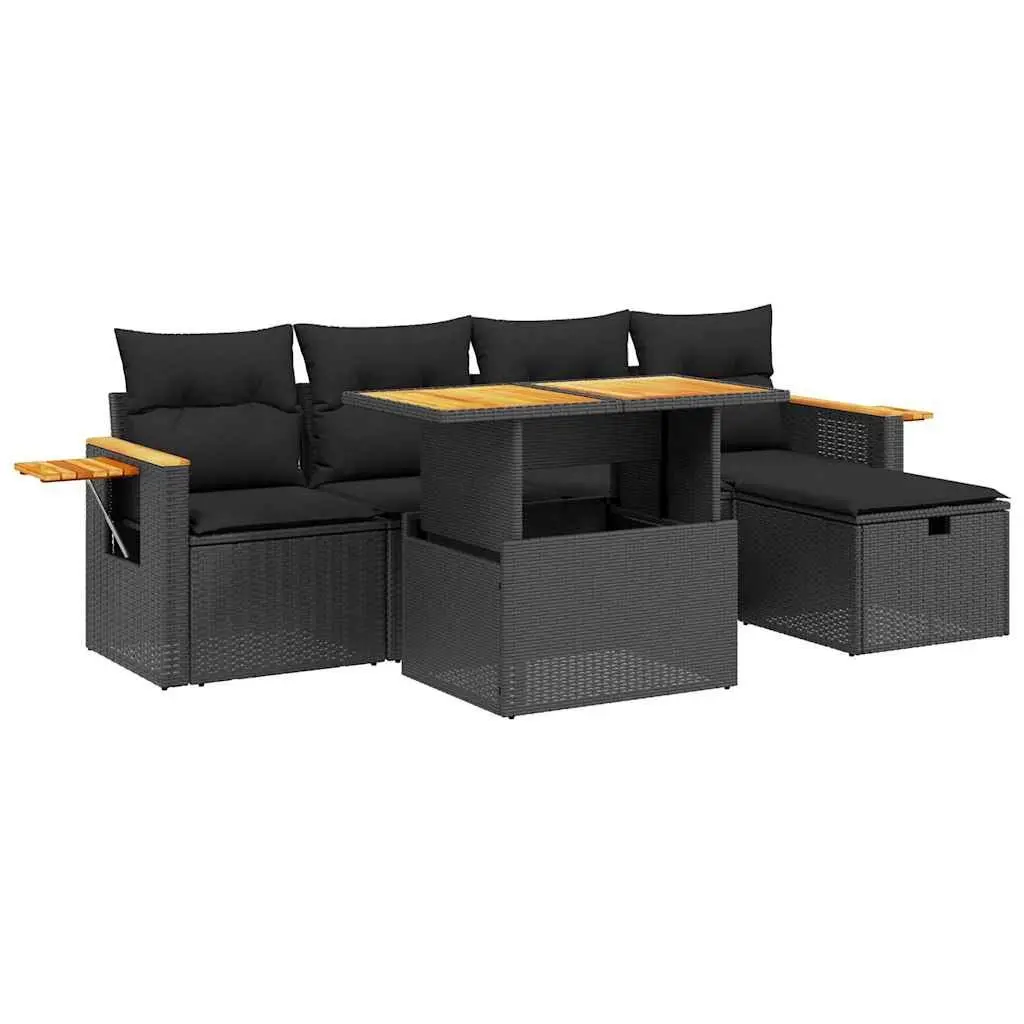 Garden Sofa Set 6 Piece Black Poly Rattan Outdoor Furniture Patio Modular