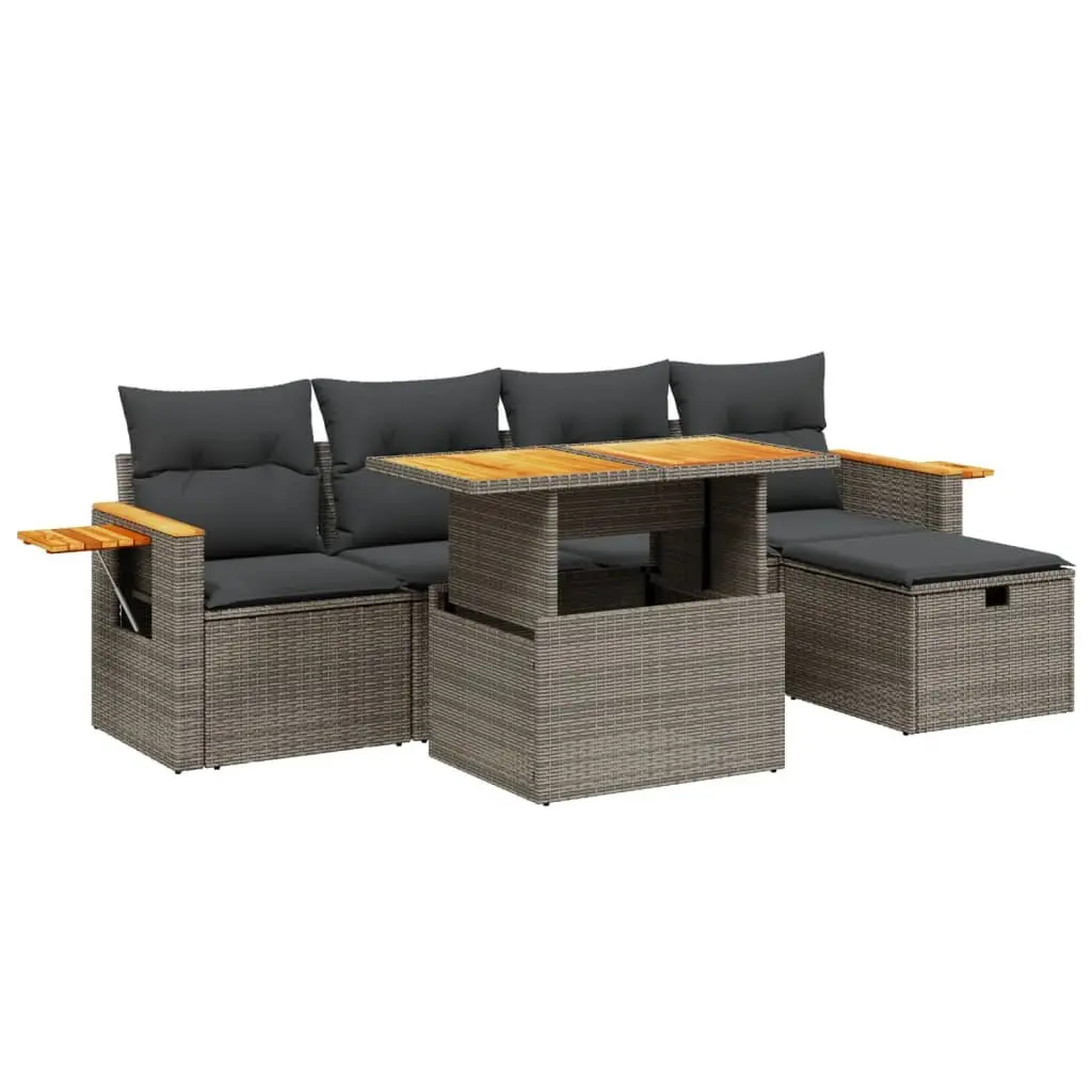 Garden Sofa Set Grey 6 Piece Modular Outdoor Furniture with Adjustable Tabletop and Removable Cushion Covers