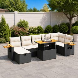 Garden Sofa Set 8 Piece Outdoor Furniture Black Poly Rattan Patio Lounge with