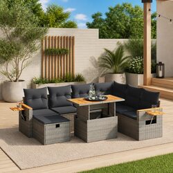 Garden Sofa Set 8 Piece Outdoor Furniture Grey Poly Rattan Patio Lounge Modular