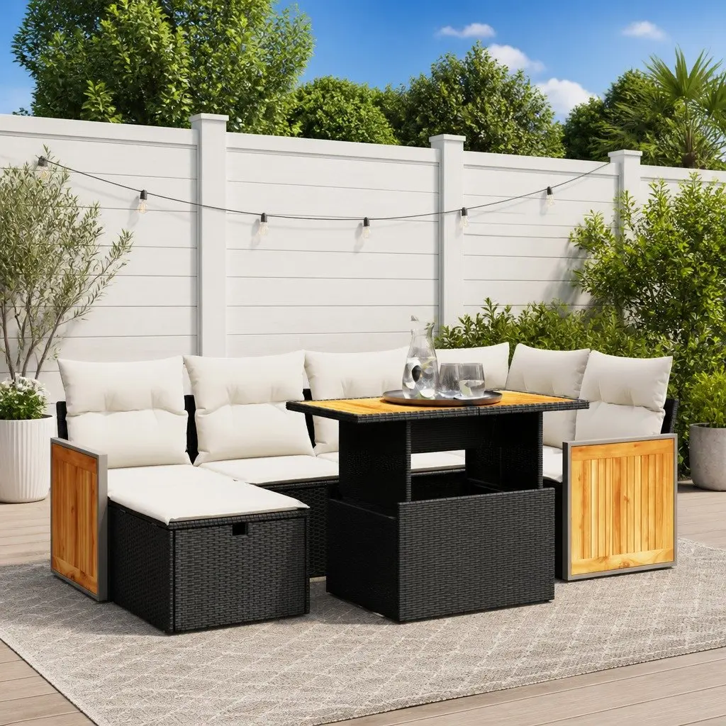 7 Piece Outdoor Sofa Set Black Modular Garden Furniture with Cushions
