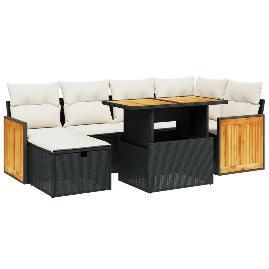 7 Piece Outdoor Sofa Set Black Modular Garden Furniture with Cushions
