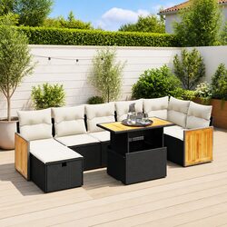 8-Piece Garden Sofa Set in Black Rattan