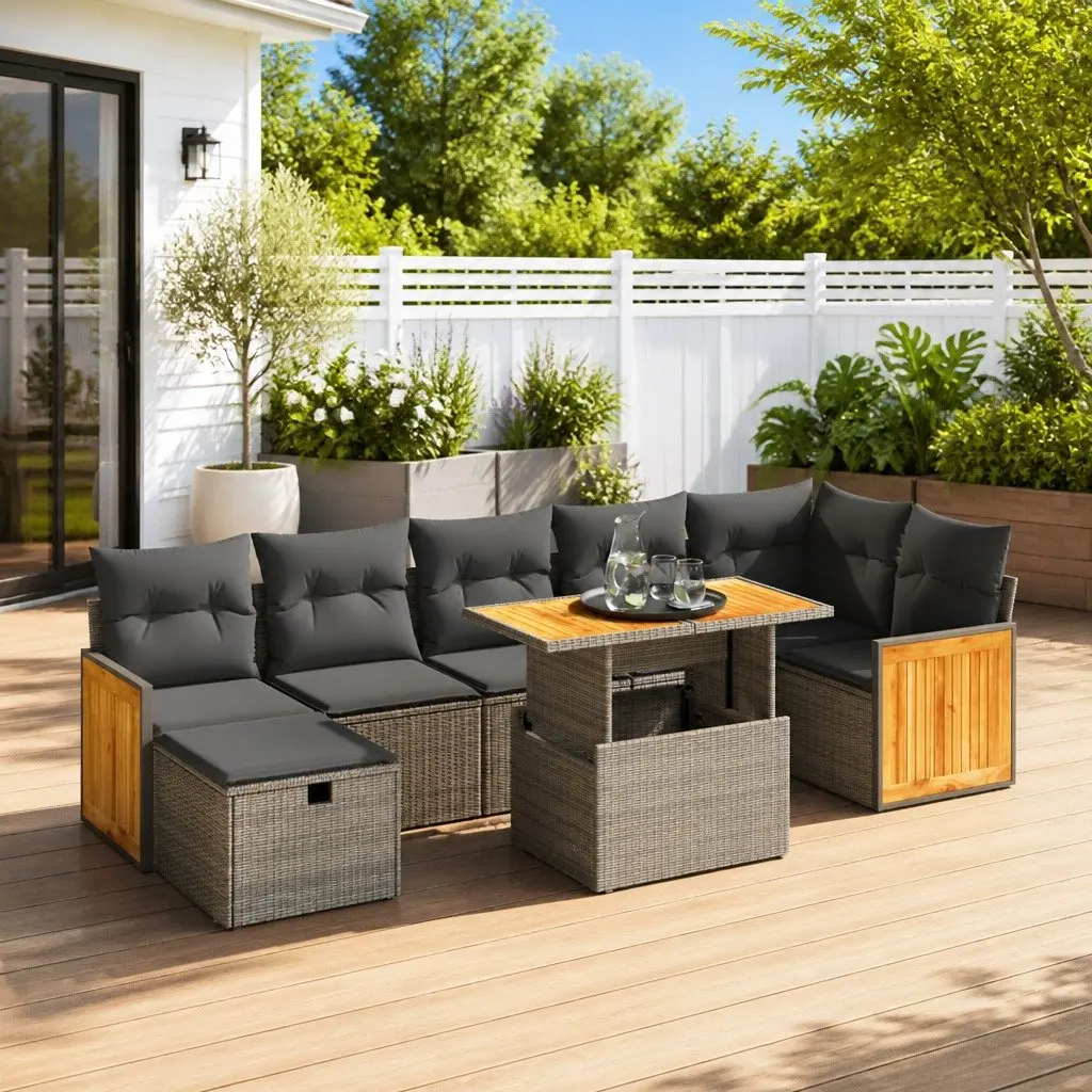 Garden Sofa Set Grey 8 Piece Outdoor Furniture Patio Sectional with Cushions