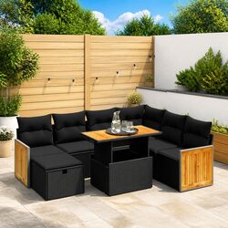 Garden Sofa Set 8 Piece Outdoor Furniture Patio Lounge Black Poly Rattan Modular