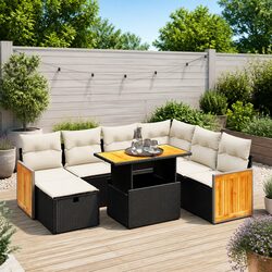 Garden Sofa Set 8 Piece Outdoor Furniture Black Poly Rattan Modular Patio Lounge