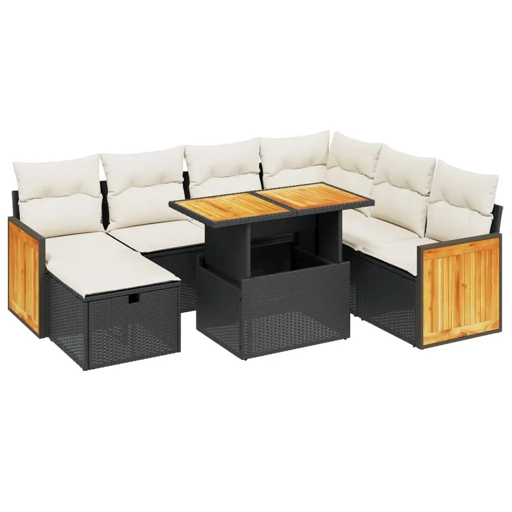 Garden Sofa Set Black 8 Piece Modular Outdoor Furniture PE Rattan Adjustable Table Removable Cushion Covers