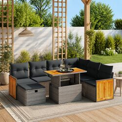Garden Sofa Set 8 Piece Outdoor Furniture Grey Poly Rattan Modular Patio Seating