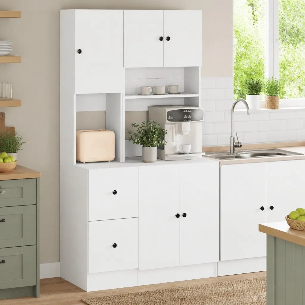 Kitchen Cabinet White Engineered Wood 95x50x180cm Storage Unit with Doors and Drawers