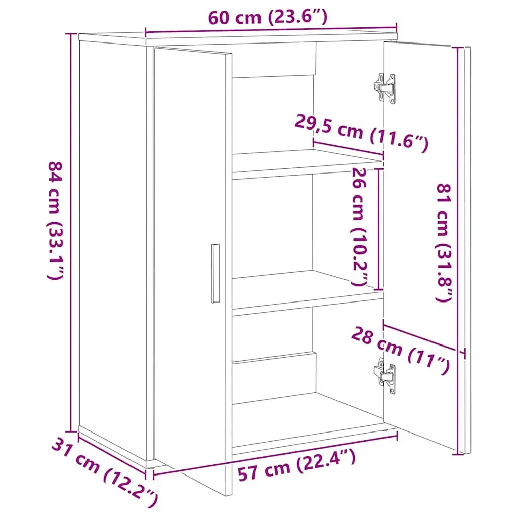 Engineered Wood Sideboard White 60 x 31 x 84 cm Storage Cabinet for Living Room