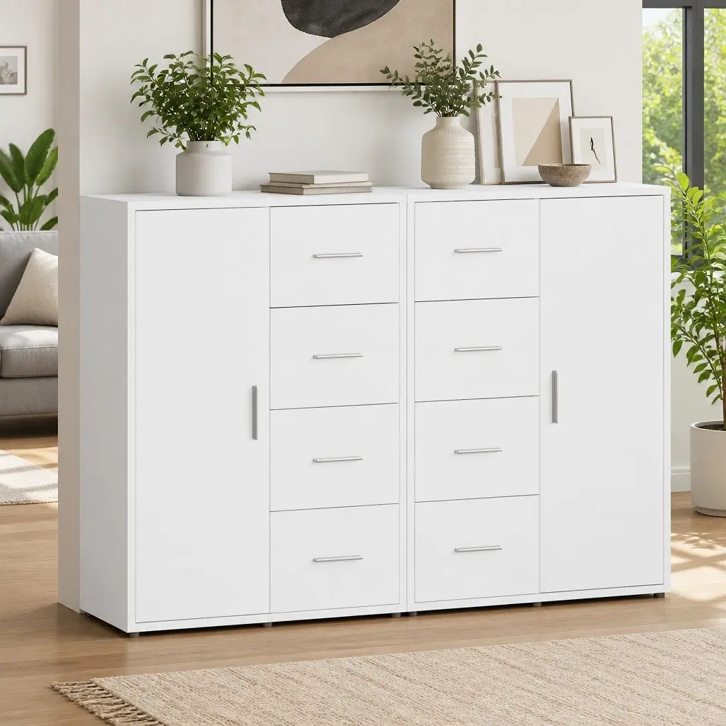 Sideboard White 60x31x84 cm Engineered Wood Storage Cabinet Set of 2