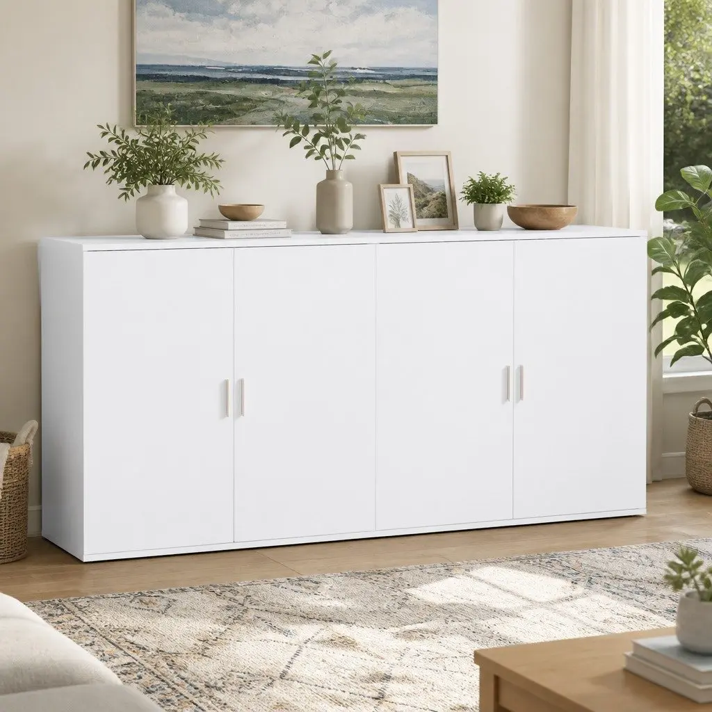 2 Piece Sideboard Cabinet Engineered Wood White Storage Buffet 79x38x80 cm