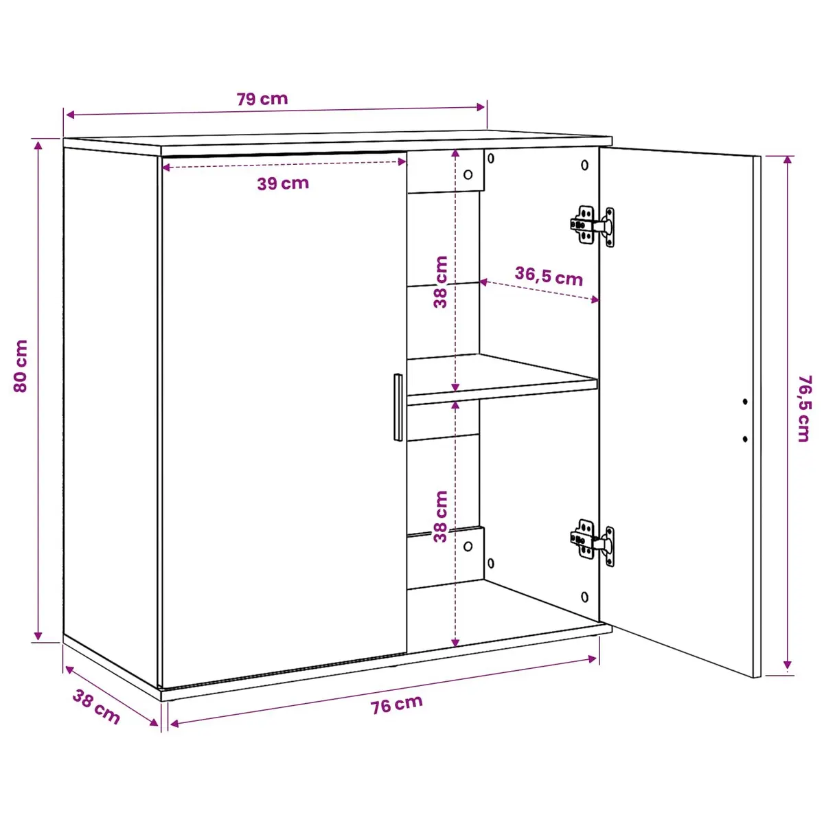 2 Piece Sideboard Cabinet Engineered Wood White Storage Buffet 79x38x80 cm