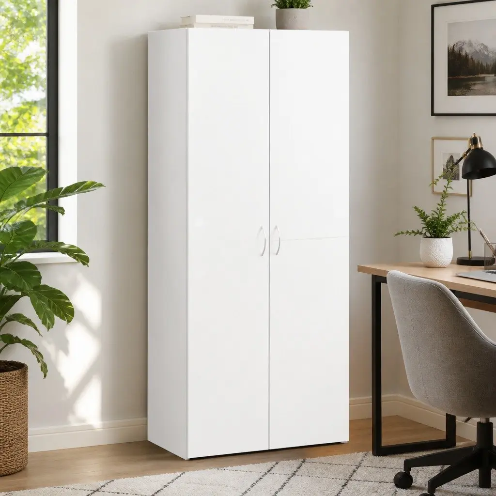 4 Compartment File Cabinet White Engineered Wood Office Storage 60W x 32D x 153H cm