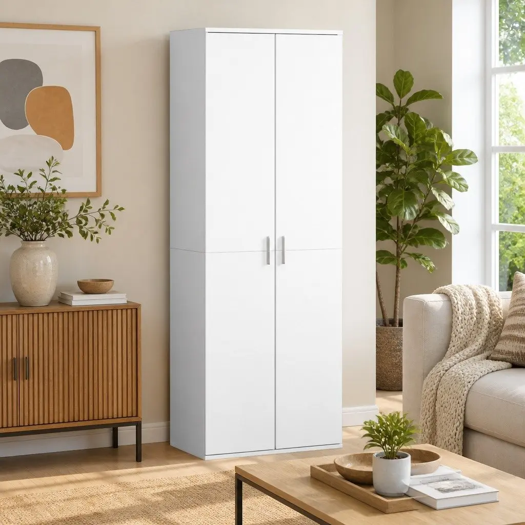 Highboard Storage Cabinet White 60x35x180 cm Engineered Wood Spacious Storage Compartments