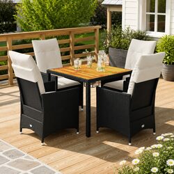 5 Piece Garden Dining Set Outdoor Furniture with Cushions Black Poly Rattan