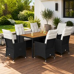 Garden Dining Set 7 Piece Outdoor Furniture Black Poly Rattan with Cushions