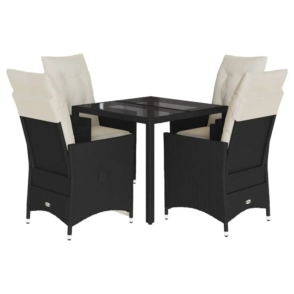 5 Piece Outdoor Dining Set Black Poly Rattan Garden Furniture Patio Table Chairs