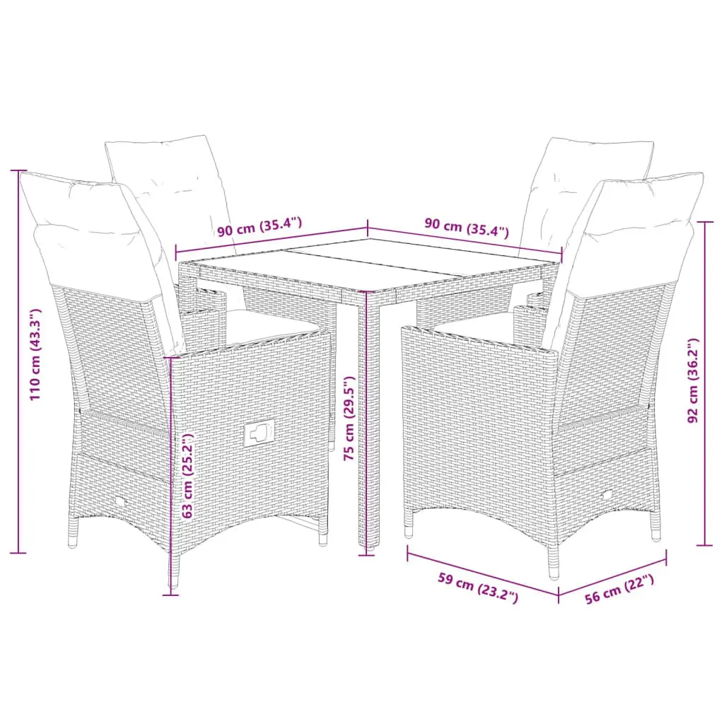 5 Piece Outdoor Dining Set Black Poly Rattan Garden Furniture Patio Table Chairs