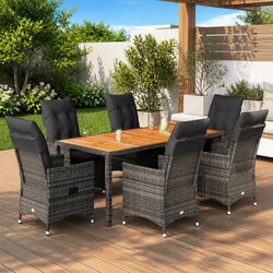 Concise 7 Piece Grey Garden Dining Set Overview