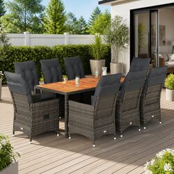 Garden Dining Set 9 Piece Outdoor Furniture Grey Poly Rattan with Cushions Patio