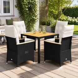 Garden Dining Set 5 Piece Outdoor Furniture Black Poly Rattan with Cushions