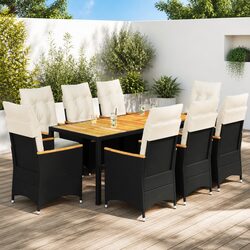 Garden Dining Set 9 Piece Outdoor Furniture PE Rattan Chair Table Patio Cushions