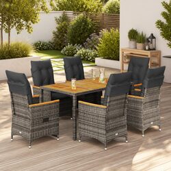 7 Piece Garden Dining Set Poly Rattan Outdoor Furniture with Cushions Grey